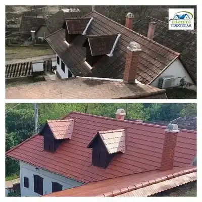 A képen egy tetőfestett tető látható ami Prémium tetőbevonattal lett újjá varázsolva.