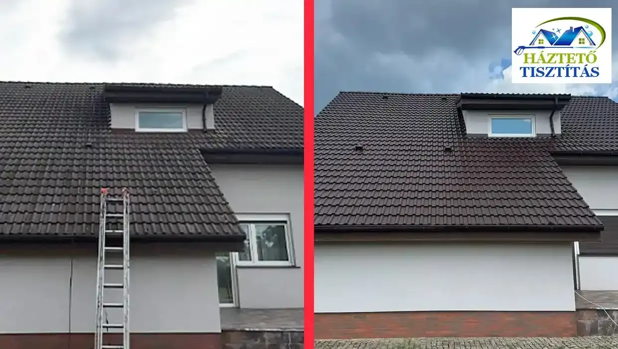 Prémium tetőbevonattal kezelt tetőfelület előtte és utána